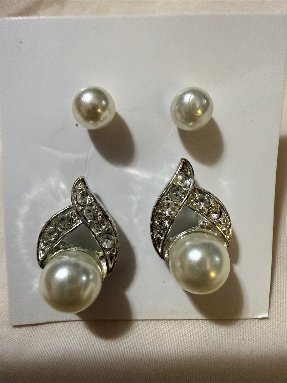 Classic Pearl and Crystal Drop Earrings - White Pearls